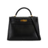 HERMES KELLY 32 SELLIER BLACK BOX CALF HAND SHOULDER BAG 2002 SQUARE F GOLD HARDWARE 90331660