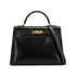 HERMES KELLY 32 SELLIER BLACK LISSE HAND SHOULDER BAG 2001 SQUARE E GOLD HARDWARE 90325808