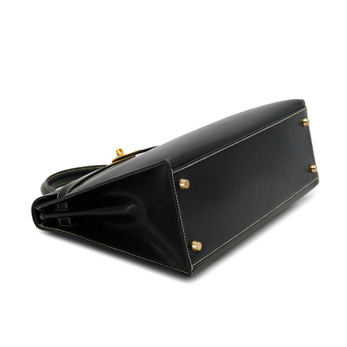 HERMES KELLY 32 SELLIER BLACK LISSE HAND SHOULDER BAG 2001 SQUARE E GOLD HARDWARE 90325808