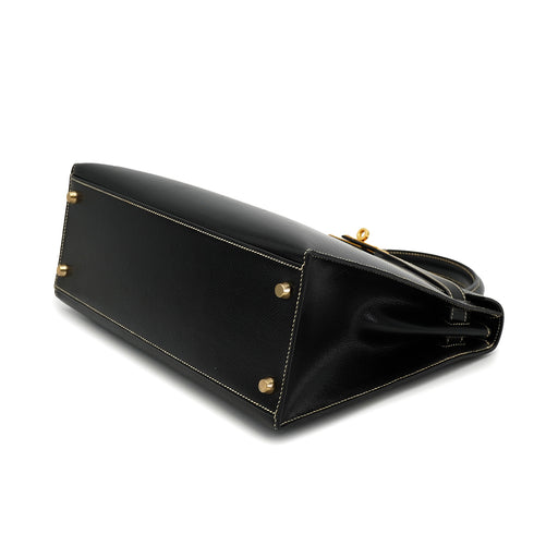 HERMES KELLY 32 SELLIER BLACK LISSE HAND SHOULDER BAG 2001 SQUARE E GOLD HARDWARE 90325808