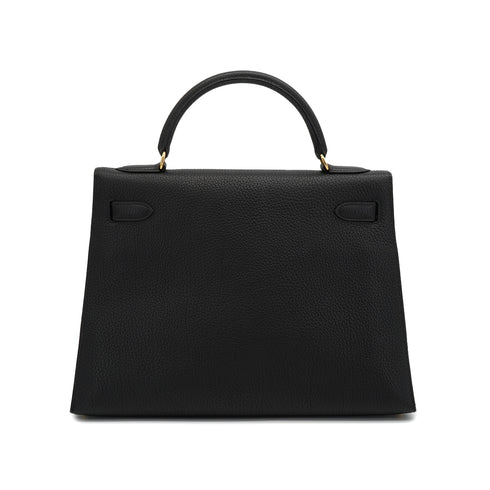 HERMES KELLY 32 SELLIER BLACK TOGO HAND SHOULDER BAG 2000 SQUARE D GOLD HARDWARE 90335566