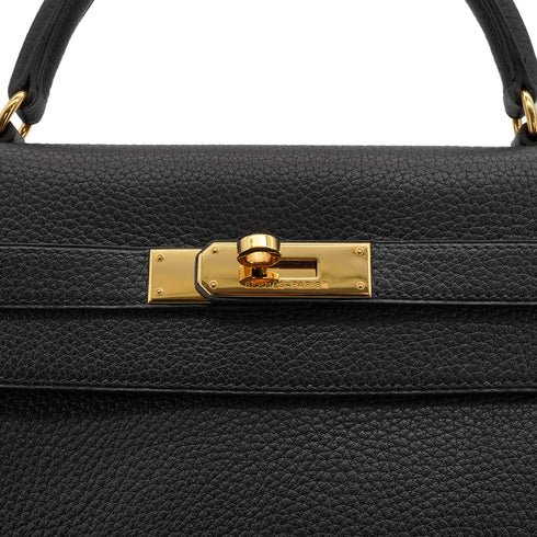 HERMES KELLY 32 SELLIER BLACK TOGO HAND SHOULDER BAG 2000 SQUARE D GOLD HARDWARE 90335566