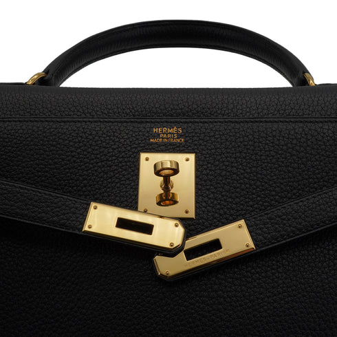 HERMES KELLY 32 SELLIER BLACK TOGO HAND SHOULDER BAG 2000 SQUARE D GOLD HARDWARE 90335566