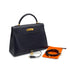 HERMES KELLY 32 SELLIER BLUE INDIGO BOX CALF HAND SHOULDER BAG 2002 SQUARE F GOLD HARDWARE 90341436