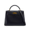 HERMES KELLY 32 SELLIER BLUE INDIGO BOX CALF HAND SHOULDER BAG 2002 SQUARE F GOLD HARDWARE 90341436