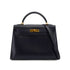 HERMES KELLY 32 SELLIER BLUE INDIGO BOX CALF HAND SHOULDER BAG 2002 SQUARE F GOLD HARDWARE 90341436
