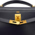 HERMES KELLY 32 SELLIER BLUE INDIGO BOX CALF HAND SHOULDER BAG 2002 SQUARE F GOLD HARDWARE 90341436
