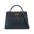 HERMES KELLY 32 SELLIER BLUE INDIGO COURCHEVEL HAND SHOULDER BAG 2000 SQUARE D GOLD HARDWARE 90331398