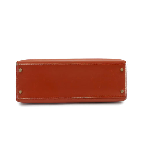 HERMES KELLY 32 SELLIER BRIQUE BOX CALF HAND SHOULDER BAG 1993 CIRCLE W GOLD HARDWARE 90338382