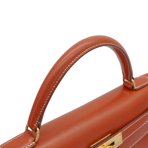 HERMES KELLY 32 SELLIER BRIQUE BOX CALF HAND SHOULDER BAG 1993 CIRCLE W GOLD HARDWARE 90338382