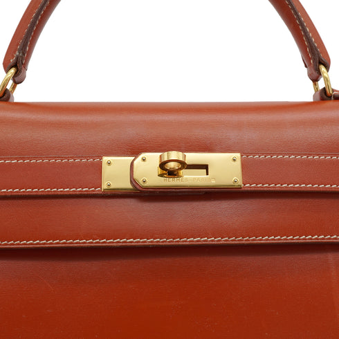 HERMES KELLY 32 SELLIER BRIQUE BOX CALF HAND SHOULDER BAG 1993 CIRCLE W GOLD HARDWARE 90338382