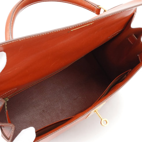 HERMES KELLY 32 SELLIER BRIQUE BOX CALF HAND SHOULDER BAG 1993 CIRCLE W GOLD HARDWARE 90338382