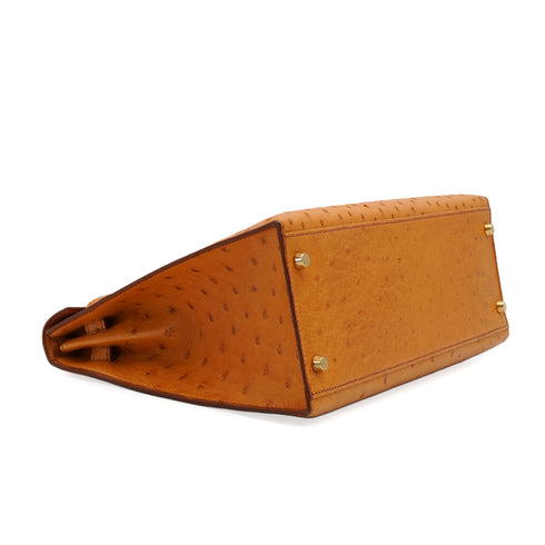 HERMES KELLY 32 SELLIER CHESTNUT OSTRICH HAND SHOULDER BAG 1999 SQUARE C GOLD HARDWARE 90348318