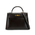HERMES KELLY 32 SELLIER CHOCOLAT BOXCALF HAND SHOULDER BAG 1990 CIRCLE T GOLD HARDWARE 90324145