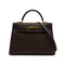 HERMES KELLY 32 SELLIER CHOCOLAT COUCHEVEL HAND SHOULDER BAG 1995 CIRCLE Y GOLD HARDWARE 90315876