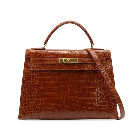HERMES KELLY 32 SELLIER ETRUSQUE CROCODILE POROSUS HAND SHOULDER BAG 1996 CIRCLE Z GOLD HARDWARE 90351035