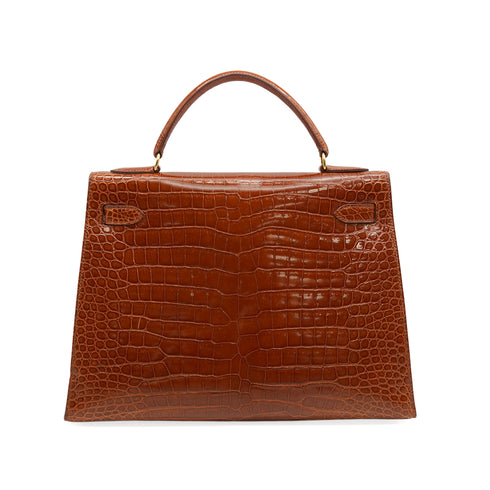 HERMES KELLY 32 SELLIER ETRUSQUE CROCODILE POROSUS HAND SHOULDER BAG 1996 CIRCLE Z GOLD HARDWARE 90351035
