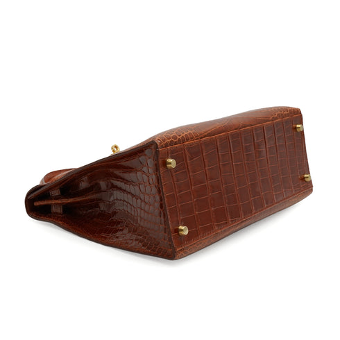 HERMES KELLY 32 SELLIER ETRUSQUE CROCODILE POROSUS HAND SHOULDER BAG 1996 CIRCLE Z GOLD HARDWARE 90351035