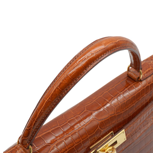 HERMES KELLY 32 SELLIER ETRUSQUE CROCODILE POROSUS HAND SHOULDER BAG 1996 CIRCLE Z GOLD HARDWARE 90351035