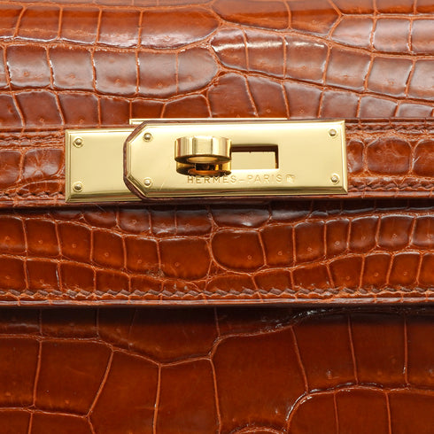HERMES KELLY 32 SELLIER ETRUSQUE CROCODILE POROSUS HAND SHOULDER BAG 1996 CIRCLE Z GOLD HARDWARE 90351035