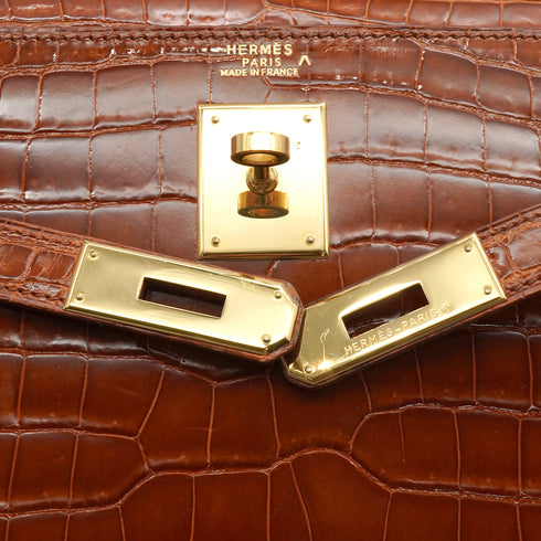 HERMES KELLY 32 SELLIER ETRUSQUE CROCODILE POROSUS HAND SHOULDER BAG 1996 CIRCLE Z GOLD HARDWARE 90351035