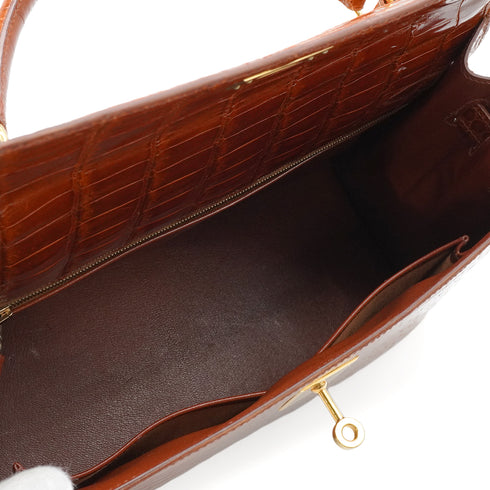 HERMES KELLY 32 SELLIER ETRUSQUE CROCODILE POROSUS HAND SHOULDER BAG 1996 CIRCLE Z GOLD HARDWARE 90351035