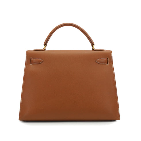 HERMES KELLY 32 SELLIER GOLD COUCHEVEL HAND SHOULDER BAG 1992 CIRCLE V GOLD HARDWARE 90349396