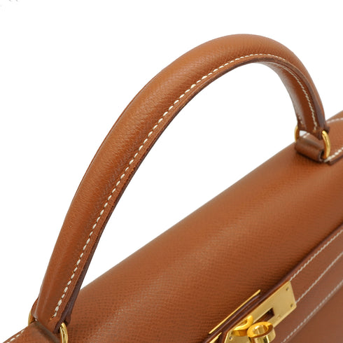 HERMES KELLY 32 SELLIER GOLD COUCHEVEL HAND SHOULDER BAG 1992 CIRCLE V GOLD HARDWARE 90349396