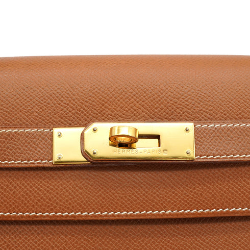 HERMES KELLY 32 SELLIER GOLD COUCHEVEL HAND SHOULDER BAG 1992 CIRCLE V GOLD HARDWARE 90349396