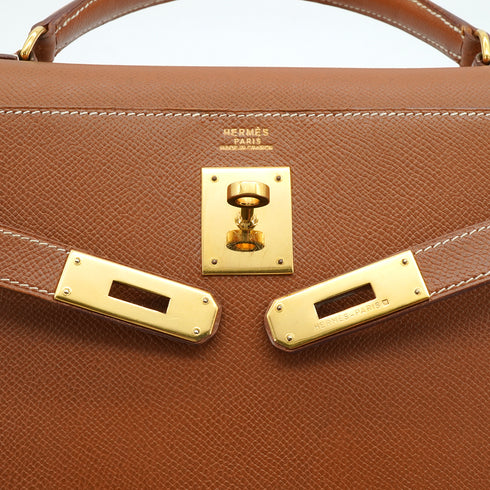 HERMES KELLY 32 SELLIER GOLD COUCHEVEL HAND SHOULDER BAG 1992 CIRCLE V GOLD HARDWARE 90349396