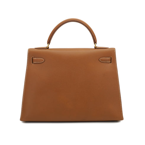HERMES KELLY 32 SELLIER GOLD COURCHEVEL HAND SHOULDER BAG 1996 CIRCLE Z GOLD HARDWARE 90332561