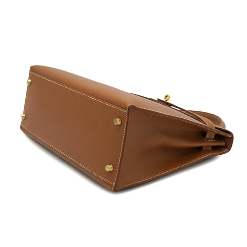 HERMES KELLY 32 SELLIER GOLD COURCHEVEL HAND SHOULDER BAG 1996 CIRCLE Z GOLD HARDWARE 90332561