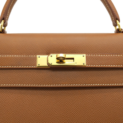 HERMES KELLY 32 SELLIER GOLD COURCHEVEL HAND SHOULDER BAG 1996 CIRCLE Z GOLD HARDWARE 90332561