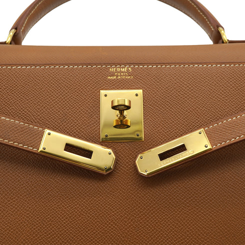 HERMES KELLY 32 SELLIER GOLD COURCHEVEL HAND SHOULDER BAG 1996 CIRCLE Z GOLD HARDWARE 90332561