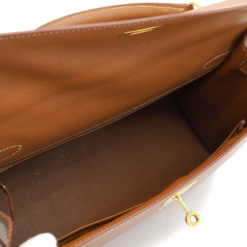 HERMES KELLY 32 SELLIER GOLD COURCHEVEL HAND SHOULDER BAG 1996 CIRCLE Z GOLD HARDWARE 90332561