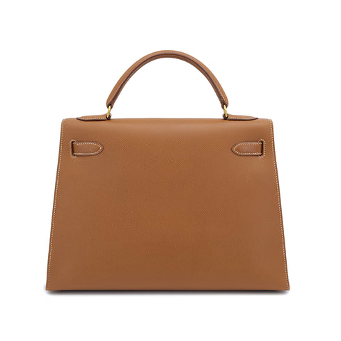 HERMES KELLY 32 SELLIER GOLD COURCHEVEL HAND SHOULDER BAG 1992 CIRCLE V GOLD HARDWARE 90325851