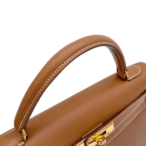 HERMES KELLY 32 SELLIER GOLD COURCHEVEL HAND SHOULDER BAG 1992 CIRCLE V GOLD HARDWARE 90325851