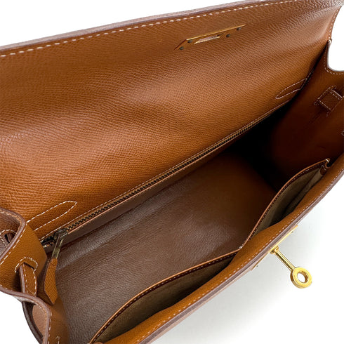 HERMES KELLY 32 SELLIER GOLD COURCHEVEL HAND SHOULDER BAG 1992 CIRCLE V GOLD HARDWARE 90325851