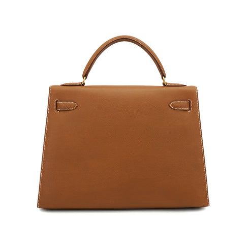 HERMES KELLY 32 SELLIER GOLD COURCHEVEL HAND SHOULDER BAG 1996 CIRCLE Z GOLD HARDWARE 90332386