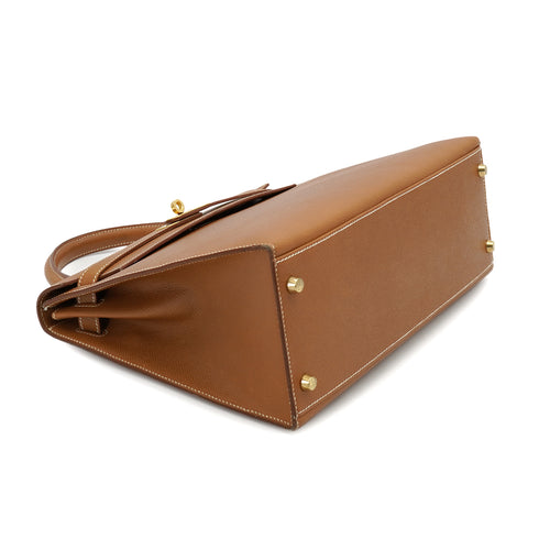 HERMES KELLY 32 SELLIER GOLD COURCHEVEL HAND SHOULDER BAG 1996 CIRCLE Z GOLD HARDWARE 90332386