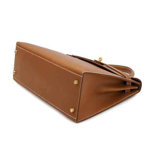 HERMES KELLY 32 SELLIER GOLD COURCHEVEL HAND SHOULDER BAG 1996 CIRCLE Z GOLD HARDWARE 90332386