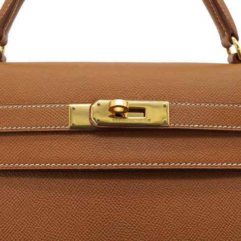 HERMES KELLY 32 SELLIER GOLD COURCHEVEL HAND SHOULDER BAG 1996 CIRCLE Z GOLD HARDWARE 90332386