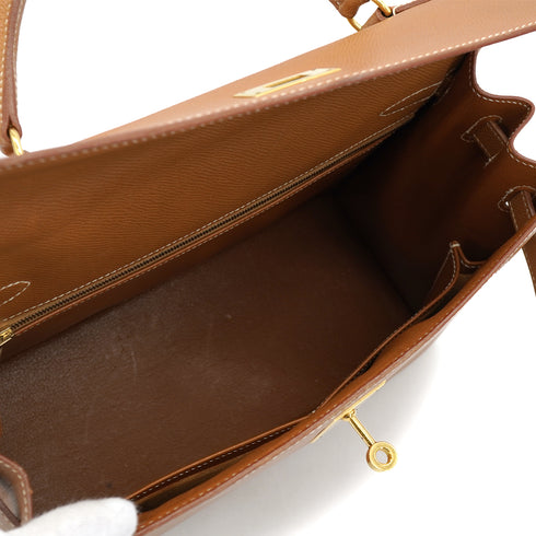 HERMES KELLY 32 SELLIER GOLD COURCHEVEL HAND SHOULDER BAG 1996 CIRCLE Z GOLD HARDWARE 90332386