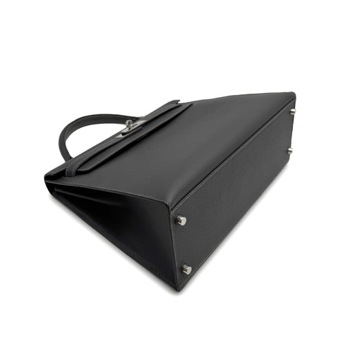 HERMES KELLY 32 SELLIER GRAPHITE VEAU EPSOM HAND BAG 2005 SQUARE I PALLADIUM HARDWARE 90314368