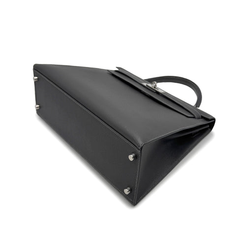 HERMES KELLY 32 SELLIER GRAPHITE VEAU EPSOM HAND BAG 2005 SQUARE I PALLADIUM HARDWARE 90314368