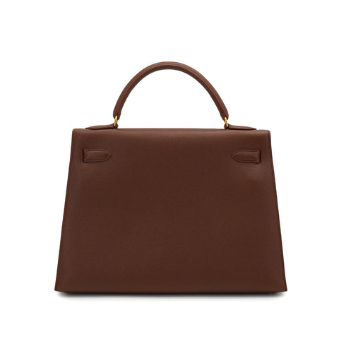 HERMES KELLY 32 SELLIER HAVANE COURCHEVEL HAND SHOULDER BAG 1997 SQUARE A GOLD HARDWARE 90337276