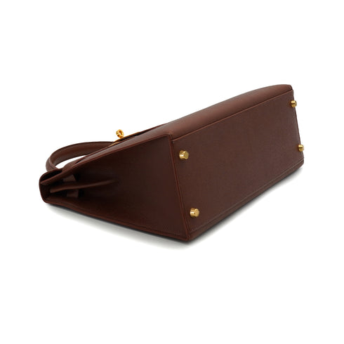 HERMES KELLY 32 SELLIER HAVANE COURCHEVEL HAND SHOULDER BAG 1997 SQUARE A GOLD HARDWARE 90337276