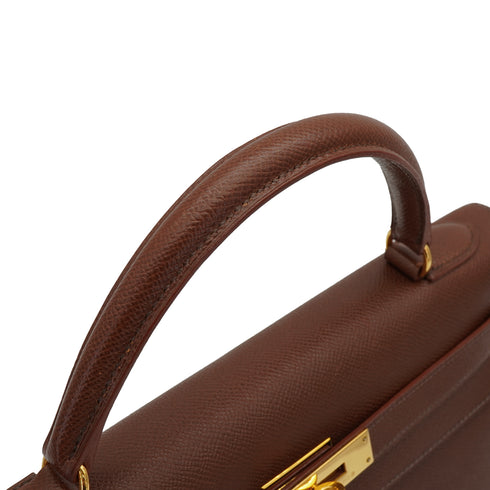 HERMES KELLY 32 SELLIER HAVANE COURCHEVEL HAND SHOULDER BAG 1997 SQUARE A GOLD HARDWARE 90337276