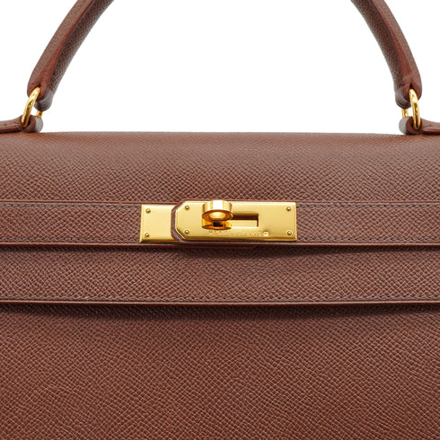 HERMES KELLY 32 SELLIER HAVANE COURCHEVEL HAND SHOULDER BAG 1997 SQUARE A GOLD HARDWARE 90337276