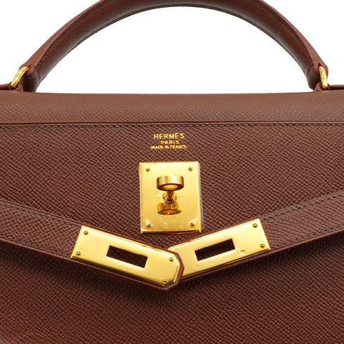 HERMES KELLY 32 SELLIER HAVANE COURCHEVEL HAND SHOULDER BAG 1997 SQUARE A GOLD HARDWARE 90337276